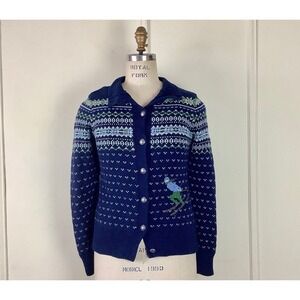 LL Bean Women's Sz L Vintage Pure Wool Cardigan Grandpa Sweater The Winter Skier